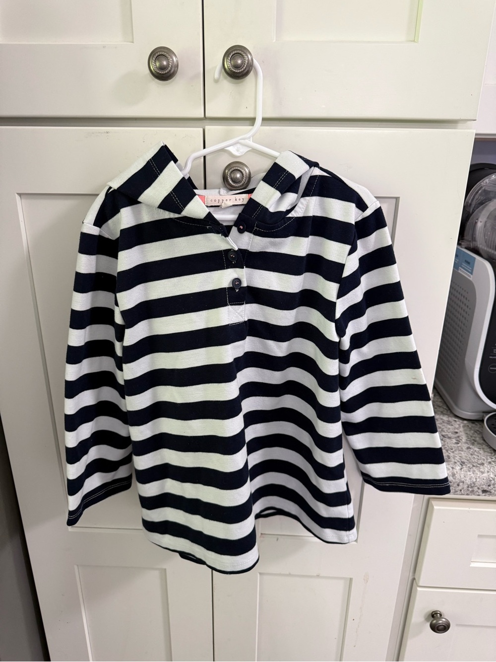 Copper Key Navy and White Striped Hooded Pullover